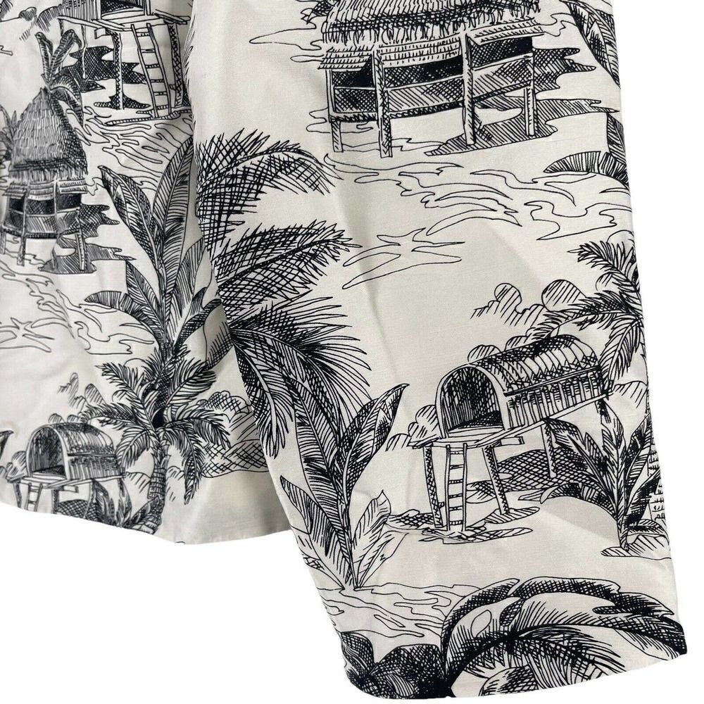 Maggy L Silk Button Front Shell Jacket White Black Tiki Hut Palm Island Size 4 - Picture 5 of 6